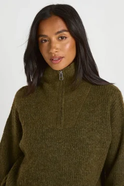 Synthétiquell Petite En Maille Épaisse Oversize Avec Col Zippé