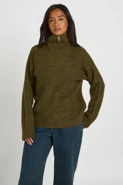 Synthétiquell Petite En Maille Épaisse Oversize Avec Col Zippé