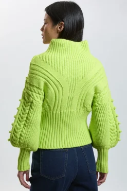 KarenMillen Synthétiquell Petite En Maille Torsadée Mélange Viscose À Manches Ballon Et Détails Pompons<Femme Pulls Et Gilets|Toutes Les Mailles