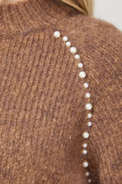 synthétiquell à Poignets Volantés avec Détails Perlés