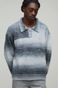 boohooMAN Synthétiquell Polo Décontracté En Maille Duveteuse Dégradée<Homme Maille|Mailles