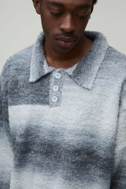 boohooMAN Synthétiquell Polo Décontracté En Maille Duveteuse Dégradée<Homme Maille|Mailles