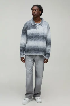 boohooMAN Synthétiquell Polo Décontracté En Maille Duveteuse Dégradée<Homme Maille|Mailles