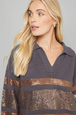 Wallis synthétiquell Polo Petite à Sequins Disposés Anthracite<Femme Pulls Et Gilets|Toutes Les Mailles