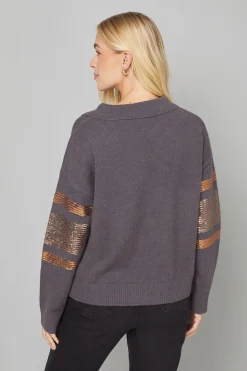 Wallis synthétiquell Polo Petite à Sequins Disposés Anthracite<Femme Pulls Et Gilets|Toutes Les Mailles