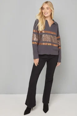 Wallis synthétiquell Polo Petite à Sequins Disposés Anthracite<Femme Pulls Et Gilets|Toutes Les Mailles