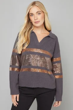 Wallis synthétiquell Polo Petite à Sequins Disposés Anthracite<Femme Pulls Et Gilets|Toutes Les Mailles