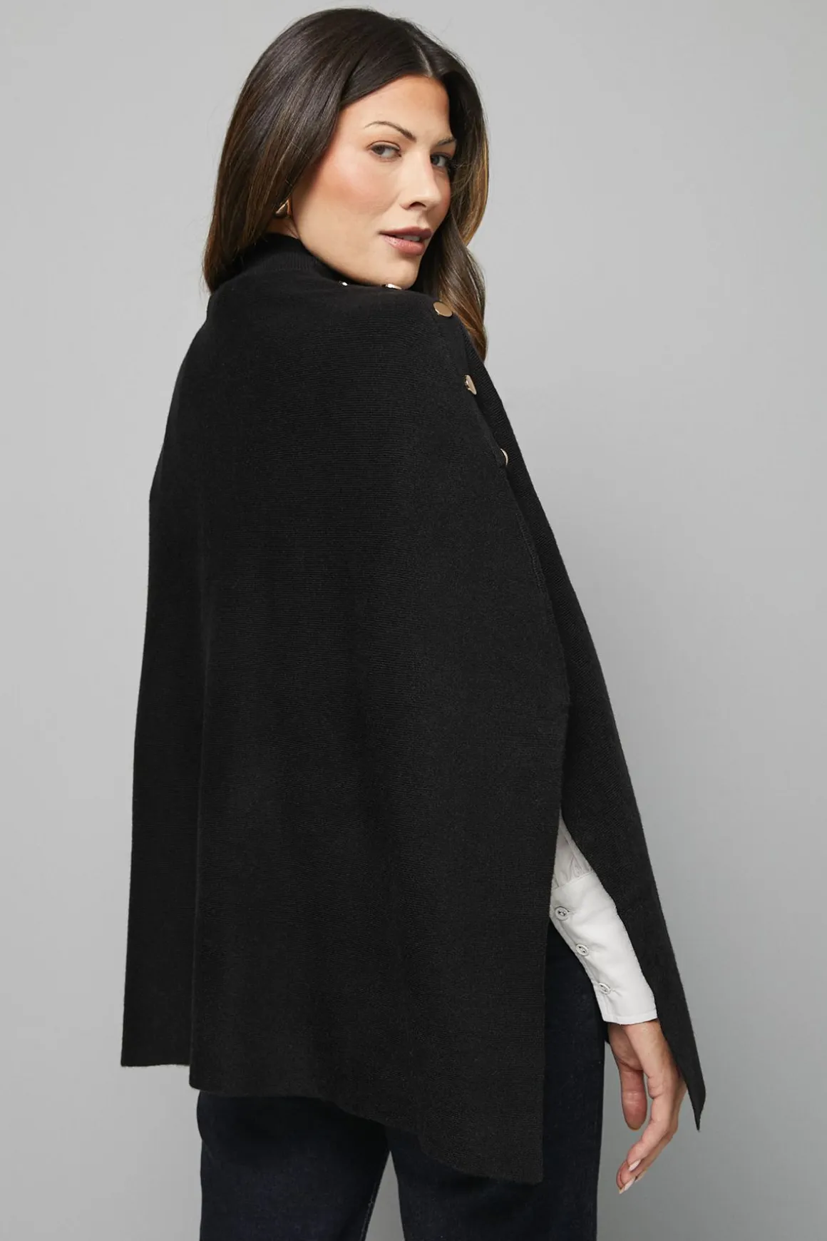 synthétiquell Poncho Tricoté Col Montant avec Détails Boutonnés