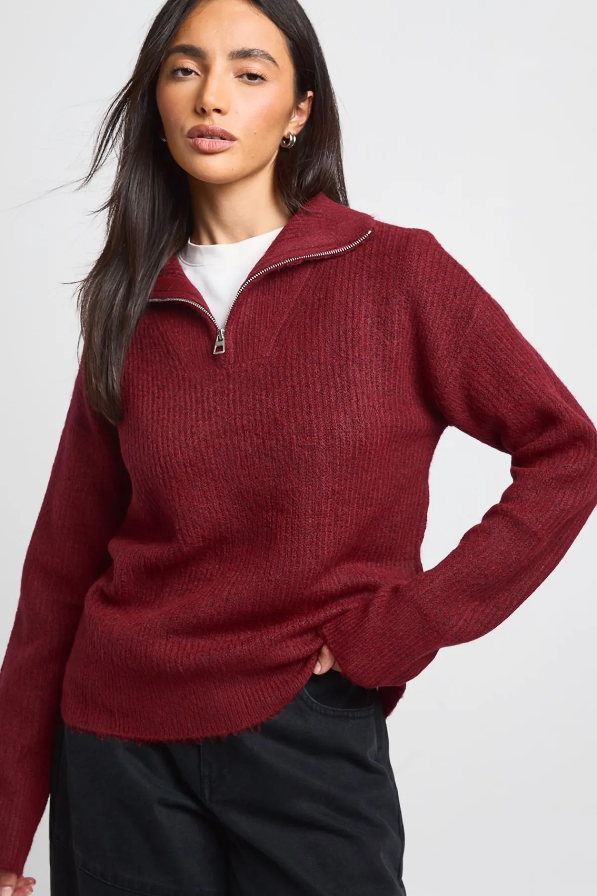 boohoo Synthétiquell Surdimensionné En Maille Épaisse Avec Col Zippé<Femme Pulls Et Gilets|Toutes Les Mailles