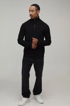 boohooMAN Synthétiquell À Torsades Coupe Regular Avec Zip 1/4<Homme Maille|Mailles