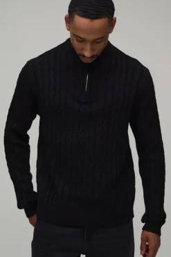 boohooMAN Synthétiquell À Torsades Coupe Regular Avec Zip 1/4<Homme Maille|Mailles