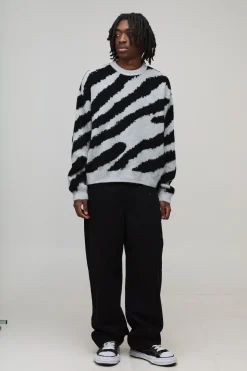 boohooMAN synthétiquell Tricoté Animal Brossé Ample Oversize<Homme Tout Afficher|Maille