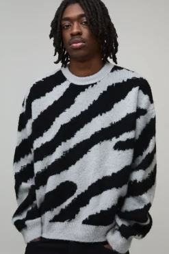 boohooMAN synthétiquell Tricoté Animal Brossé Ample Oversize<Homme Tout Afficher|Maille