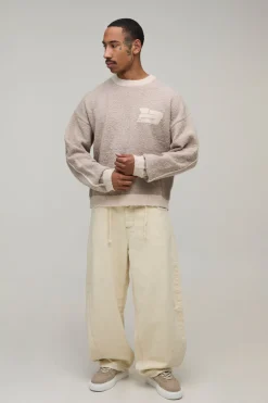 boohooMAN Synthétiquell Tricoté Bouclé Ample À Coutures Contrastées<Homme Maille|Mailles