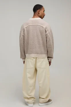 boohooMAN Synthétiquell Tricoté Bouclé Ample À Coutures Contrastées<Homme Maille|Mailles