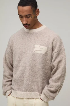 boohooMAN Synthétiquell Tricoté Bouclé Ample À Coutures Contrastées<Homme Maille|Mailles