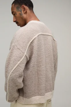 boohooMAN Synthétiquell Tricoté Bouclé Ample À Coutures Contrastées<Homme Maille|Mailles