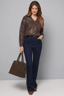 synthétiquell Tricoté à Col et Sequins