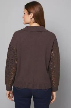 synthétiquell Tricoté à Col et Sequins