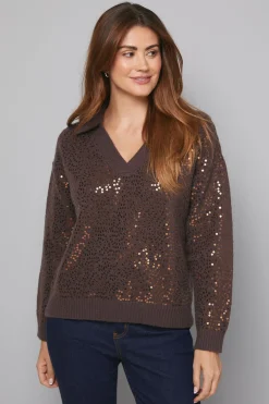 synthétiquell Tricoté à Col et Sequins