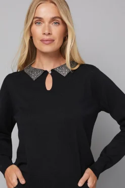synthétiquell Tricoté à Col Orné Petite Taille