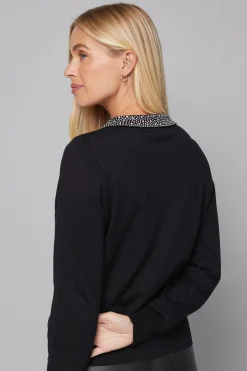 synthétiquell Tricoté à Col Orné Petite Taille