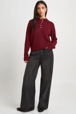 Synthétiquell Tricoté À Col Polo Avec Boutons