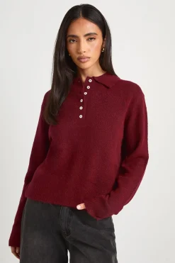 Synthétiquell Tricoté À Col Polo Avec Boutons