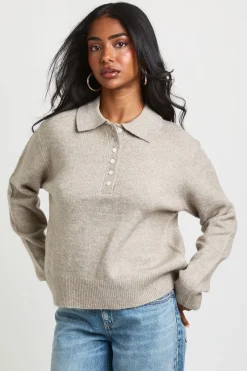 Synthétiquell Tricoté À Col Polo Avec Boutons