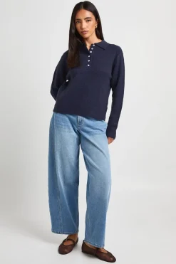 Synthétiquell Tricoté À Col Polo Avec Boutons