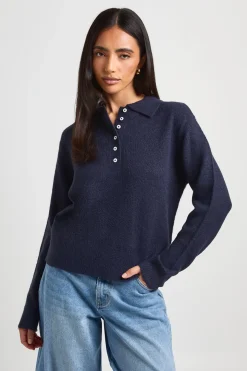 Synthétiquell Tricoté À Col Polo Avec Boutons