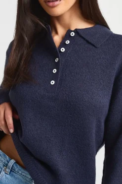 Synthétiquell Tricoté À Col Polo Avec Boutons