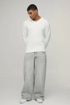 boohooMAN synthétiquell Tricoté à Col V Côtelé Regular Rib<Homme Maille|Mailles