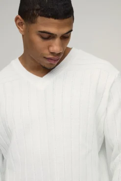boohooMAN synthétiquell Tricoté à Col V Côtelé Regular Rib<Homme Maille|Mailles
