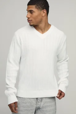 boohooMAN synthétiquell Tricoté à Col V Côtelé Regular Rib<Homme Maille|Mailles