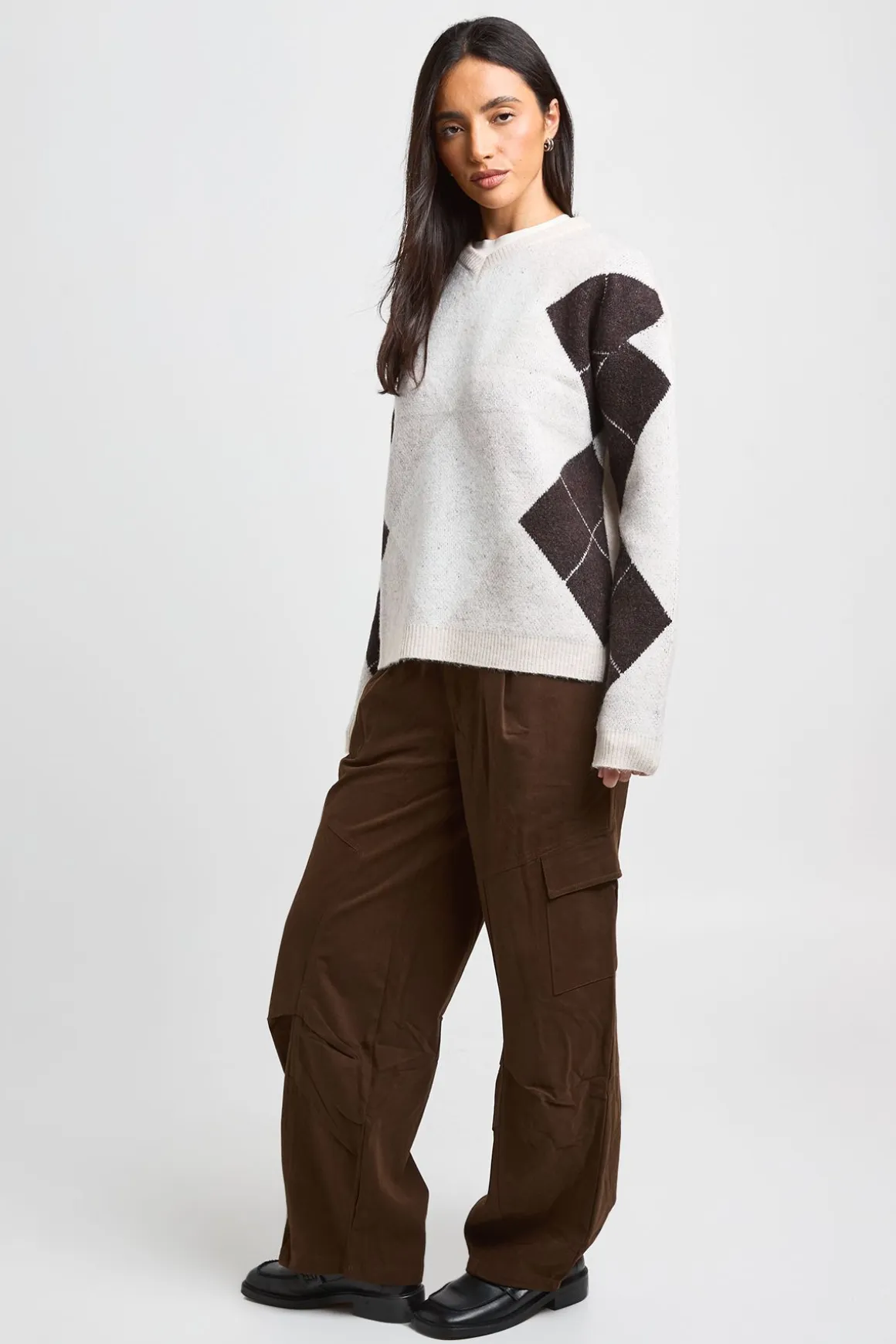 Synthétiquell Tricoté Col V Motif Argyle