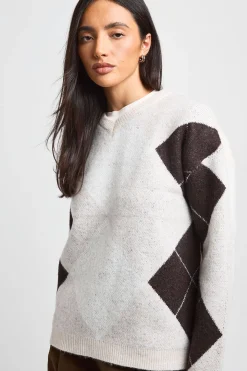 Synthétiquell Tricoté Col V Motif Argyle
