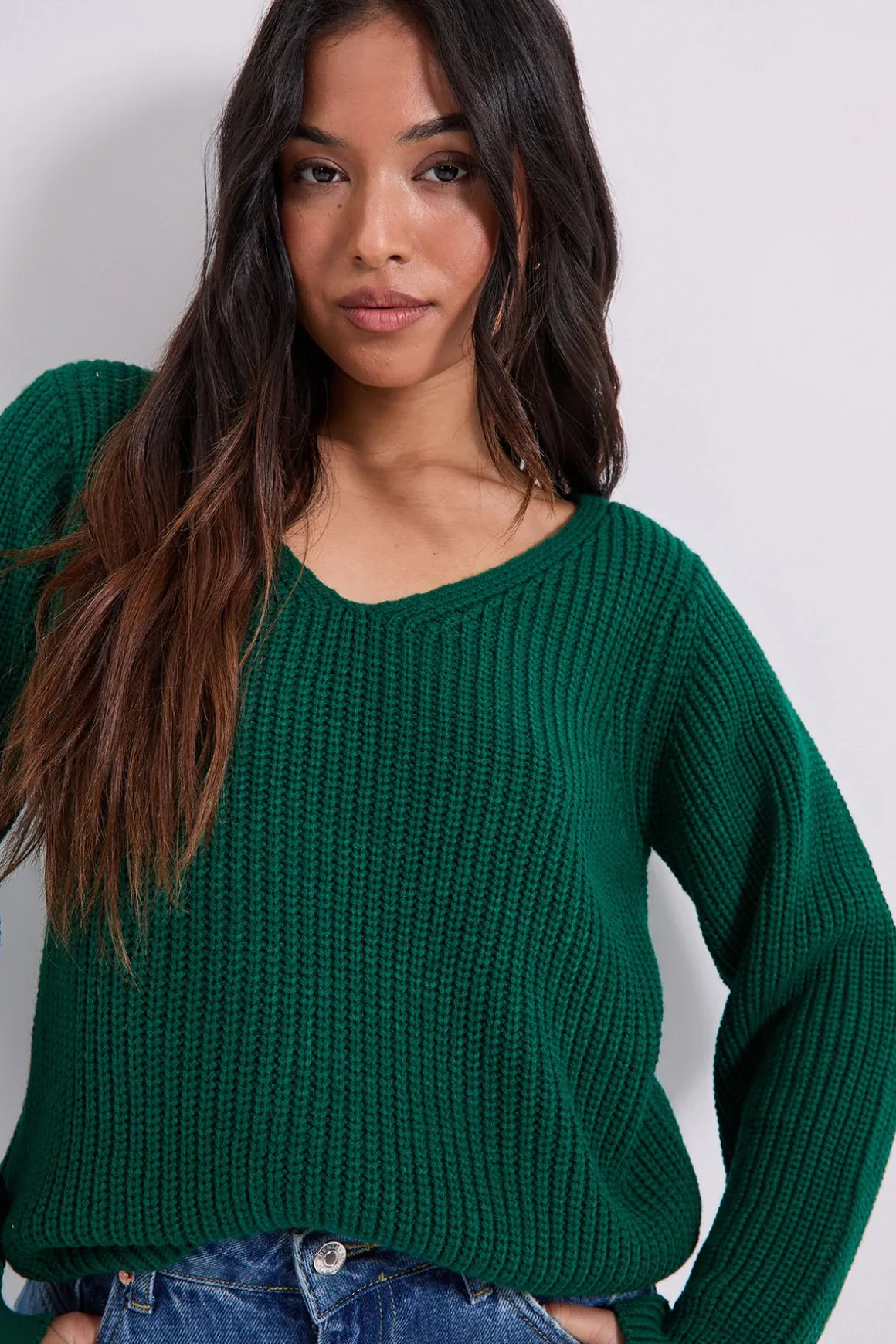 synthétiquell Tricoté Col V Petite Taille