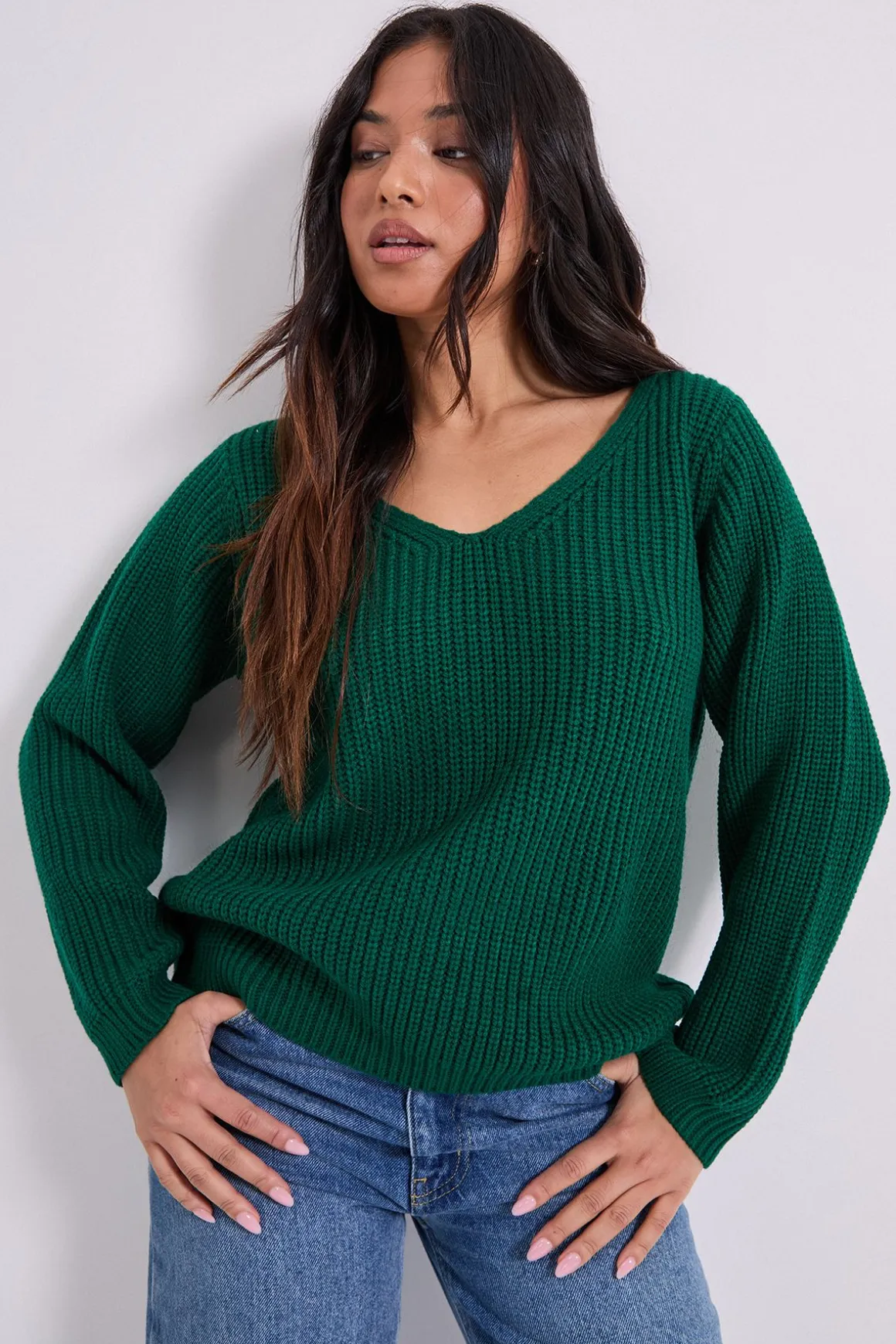 synthétiquell Tricoté Col V Petite Taille