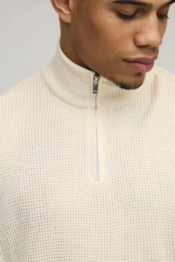 Synthétiquell Tricoté Col Zippé 1/4 Gaufré Coupe Ample Oversize