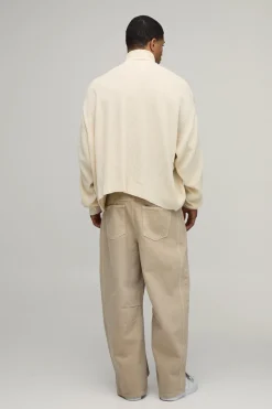 Synthétiquell Tricoté Col Zippé 1/4 Gaufré Coupe Ample Oversize