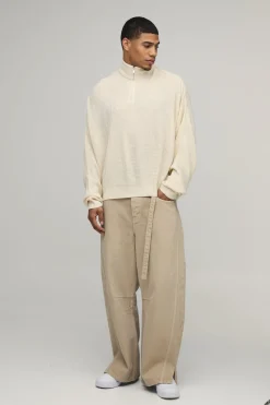 Synthétiquell Tricoté Col Zippé 1/4 Gaufré Coupe Ample Oversize