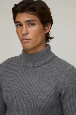 boohooMAN Synthétiquell Tricoté Côtelé À Col Roulé Coupe Muscle Fit<Homme Maille|Mailles