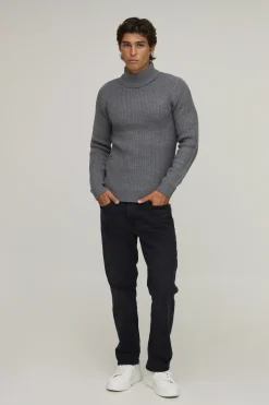 boohooMAN Synthétiquell Tricoté Côtelé À Col Roulé Coupe Muscle Fit<Homme Maille|Mailles