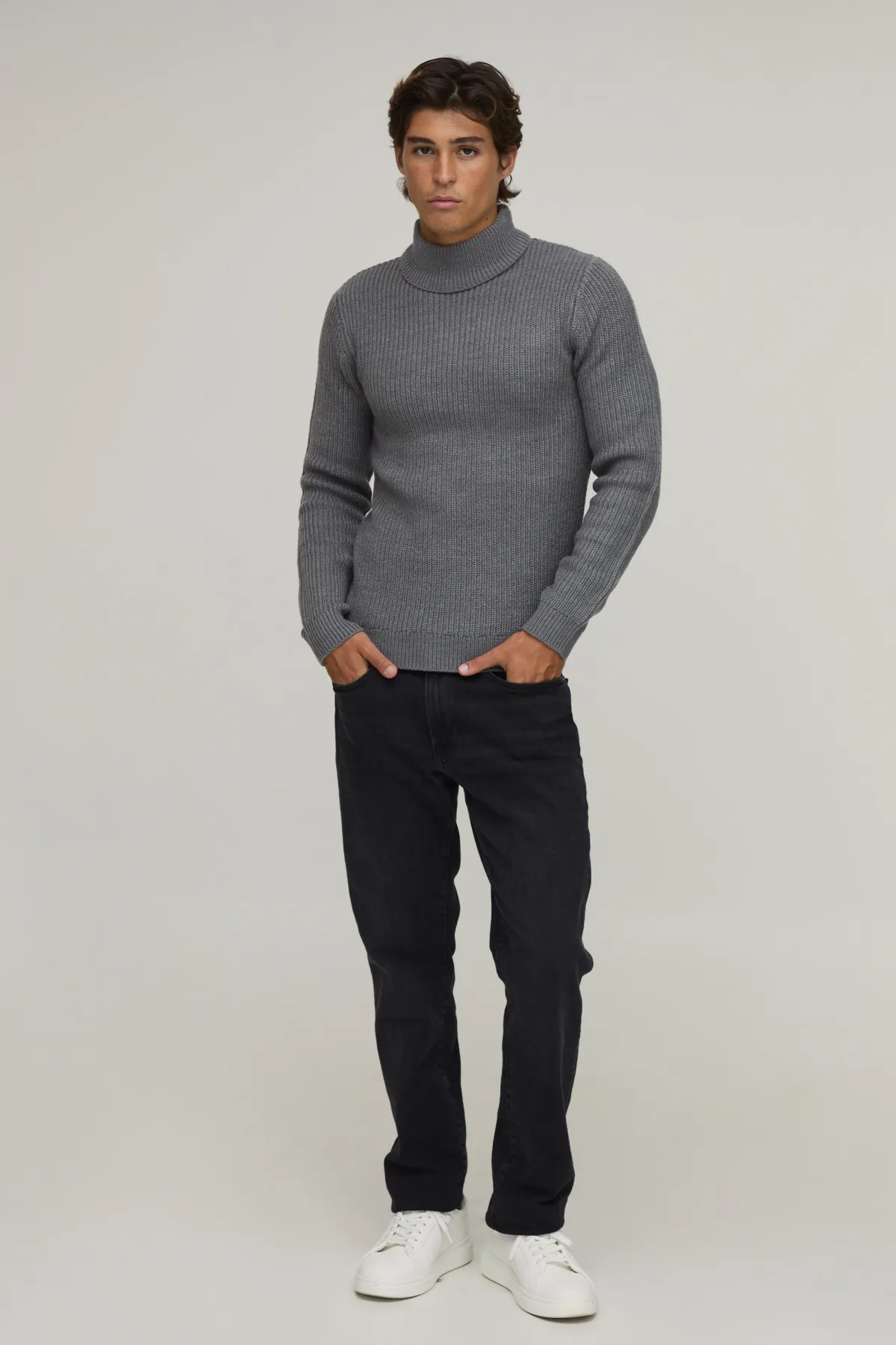 boohooMAN Synthétiquell Tricoté Côtelé À Col Roulé Coupe Muscle Fit<Homme Maille|Mailles