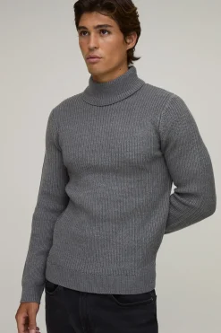 boohooMAN Synthétiquell Tricoté Côtelé À Col Roulé Coupe Muscle Fit<Homme Maille|Mailles