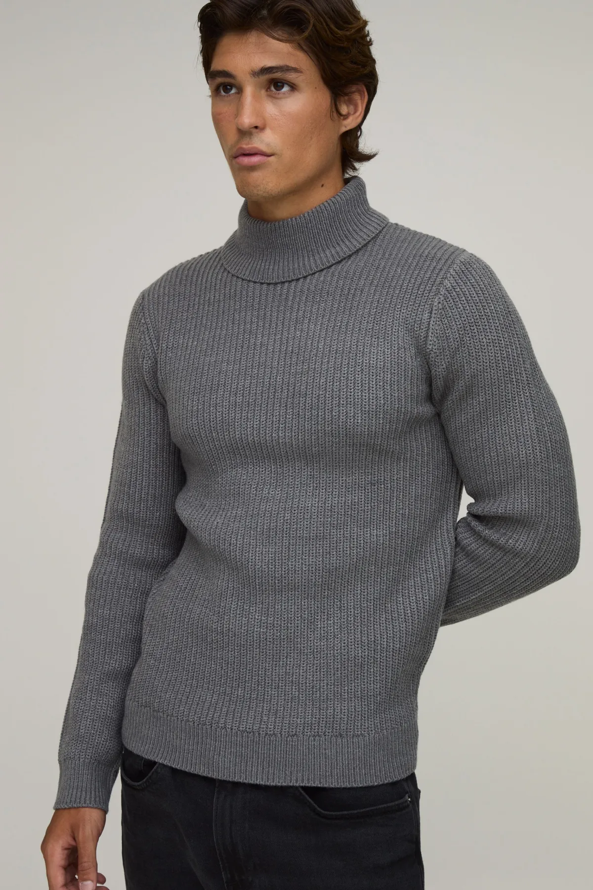 boohooMAN Synthétiquell Tricoté Côtelé À Col Roulé Coupe Muscle Fit<Homme Maille|Mailles