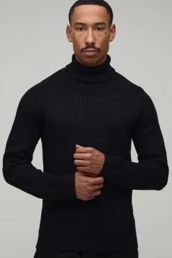 boohooMAN Synthétiquell Tricoté Côtelé Col Roulé Coupe Ajustée<Homme Maille|Mailles