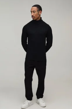 boohooMAN Synthétiquell Tricoté Côtelé Col Roulé Coupe Ajustée<Homme Maille|Mailles