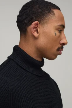 boohooMAN Synthétiquell Tricoté Côtelé Col Roulé Coupe Ajustée<Homme Maille|Mailles